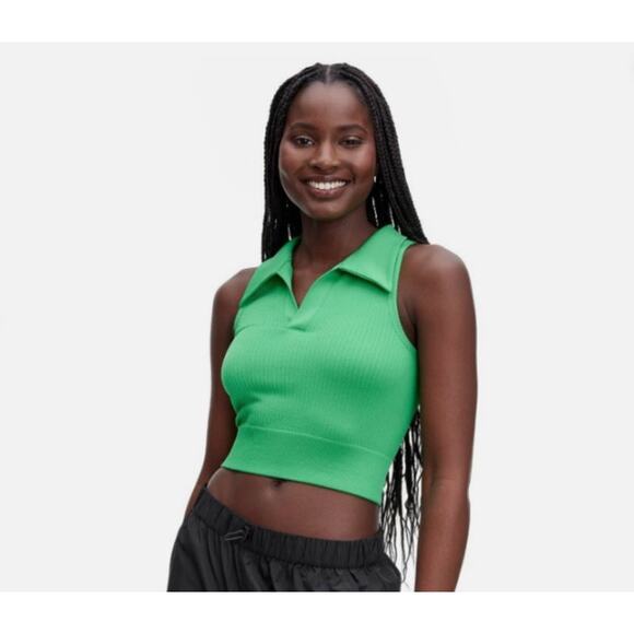 DVF for Target Seamless Collared Ribbed Polo Cropped Fitted Top Green  XS - Picture 1 of 7